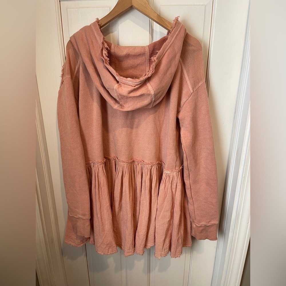 Free People Summer Dreams Hoodie Oversized Dusty Peachy-Pink Textured Knit Top S - Picture 5 of 6